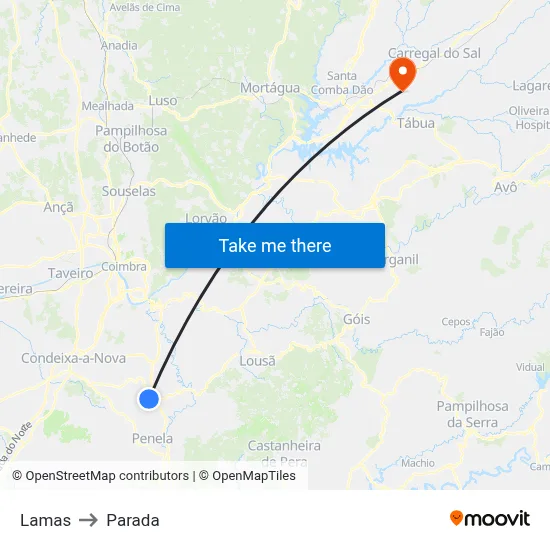 Lamas to Parada map