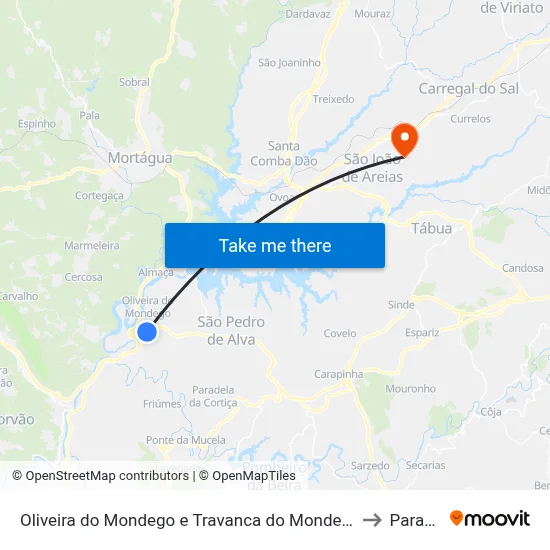 Oliveira do Mondego e Travanca do Mondego to Parada map