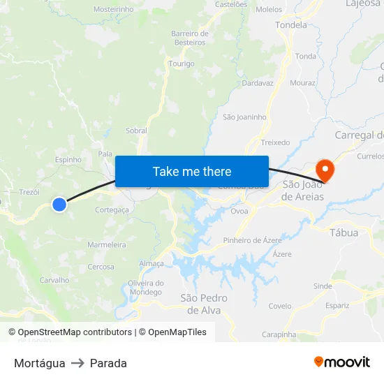 Mortágua to Parada map