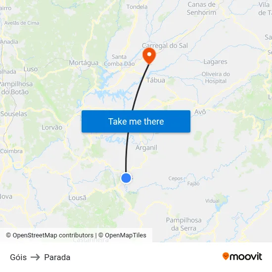 Góis to Parada map