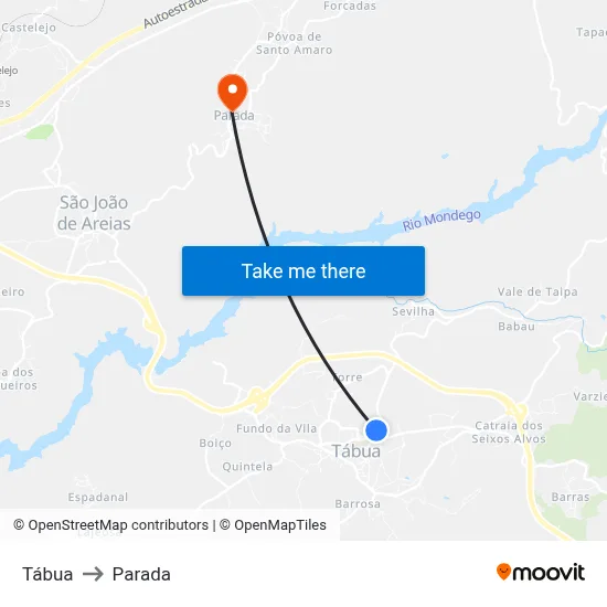 Tábua to Parada map