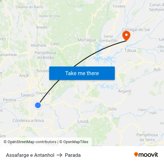 Assafarge e Antanhol to Parada map