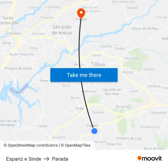 Espariz e Sinde to Parada map