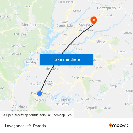 Lavegadas to Parada map
