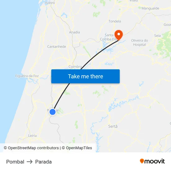 Pombal to Parada map