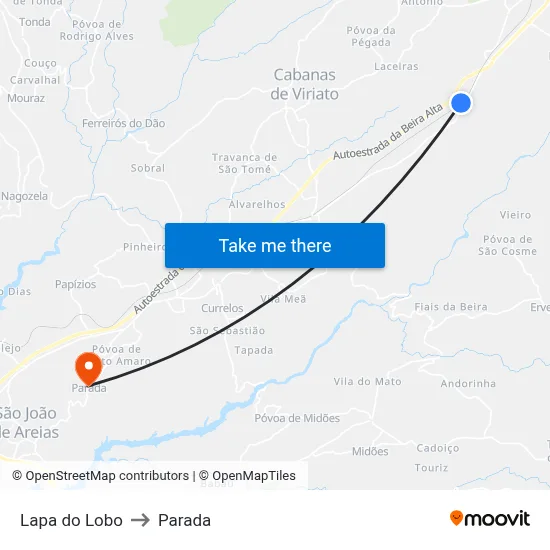 Lapa do Lobo to Parada map