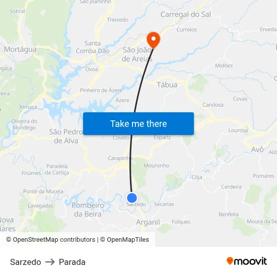 Sarzedo to Parada map