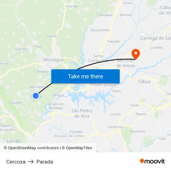 Cercosa to Parada map