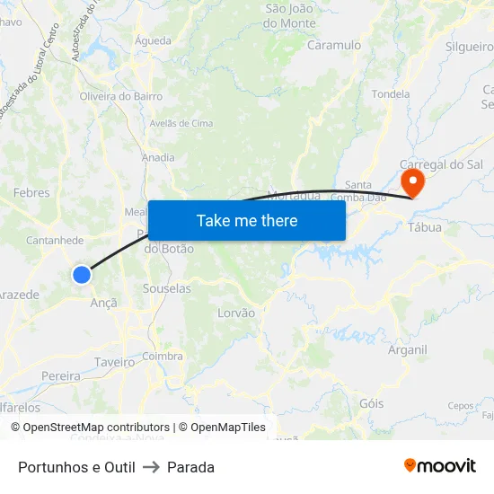 Portunhos e Outil to Parada map