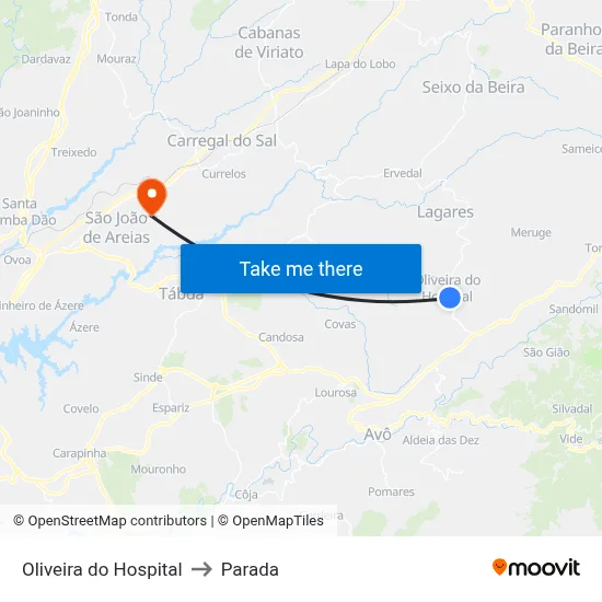 Oliveira do Hospital to Parada map