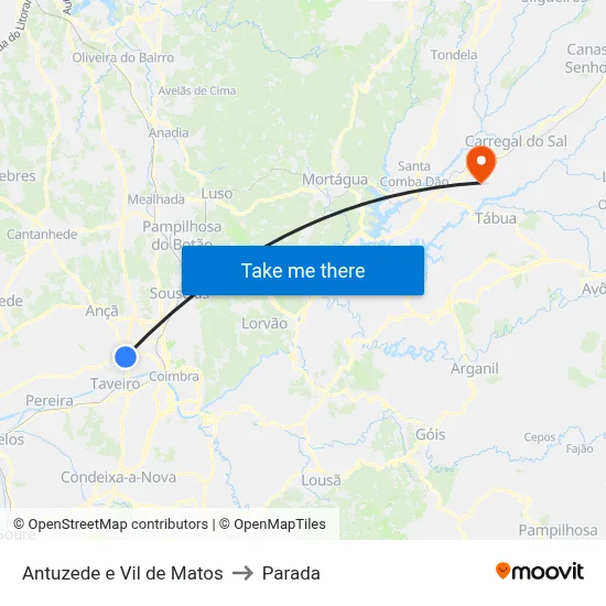 Antuzede e Vil de Matos to Parada map