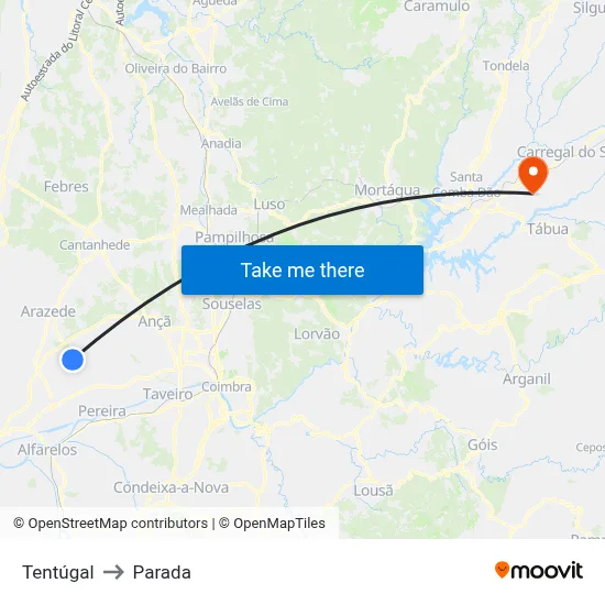 Tentúgal to Parada map