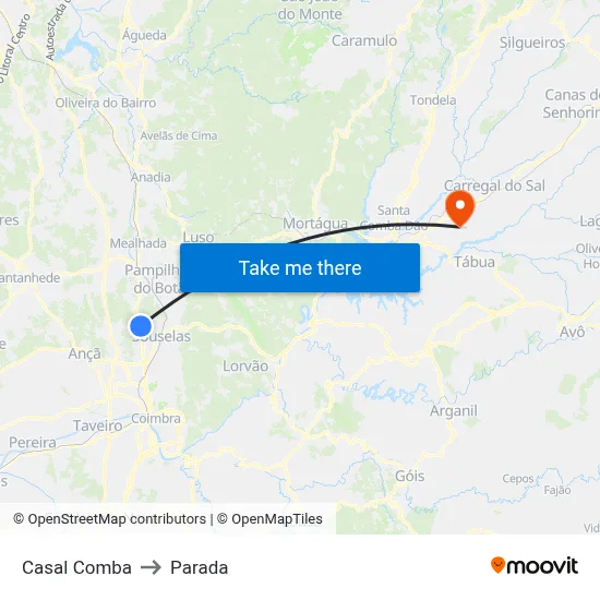 Casal Comba to Parada map
