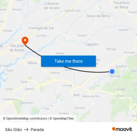 São Gião to Parada map