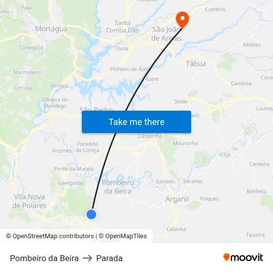 Pombeiro da Beira to Parada map