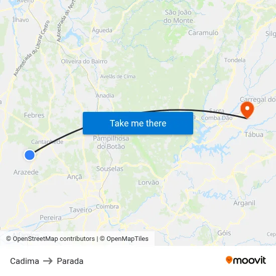 Cadima to Parada map