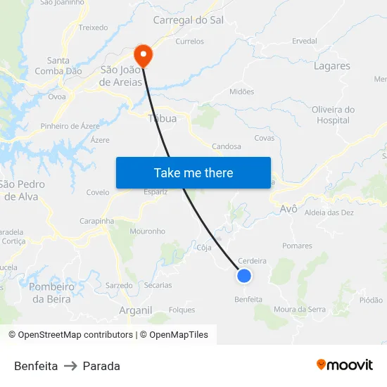 Benfeita to Parada map