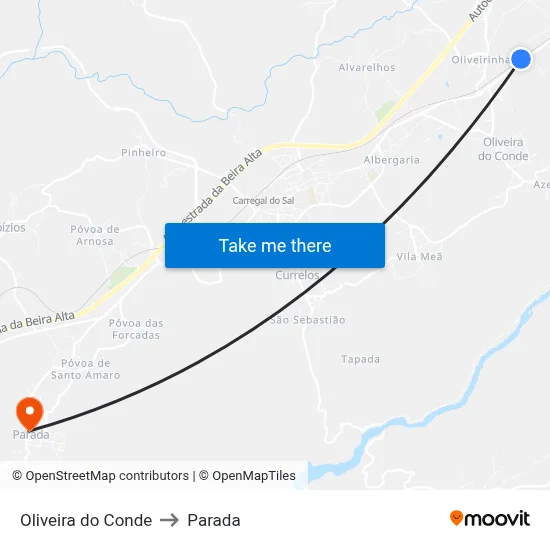 Oliveira do Conde to Parada map