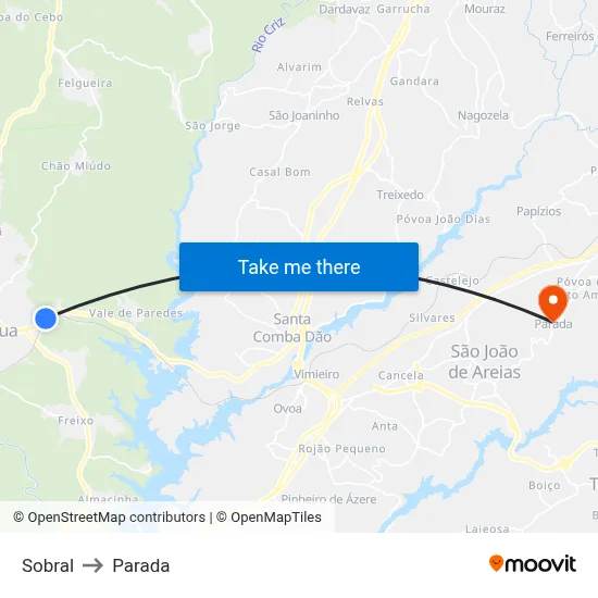 Sobral to Parada map