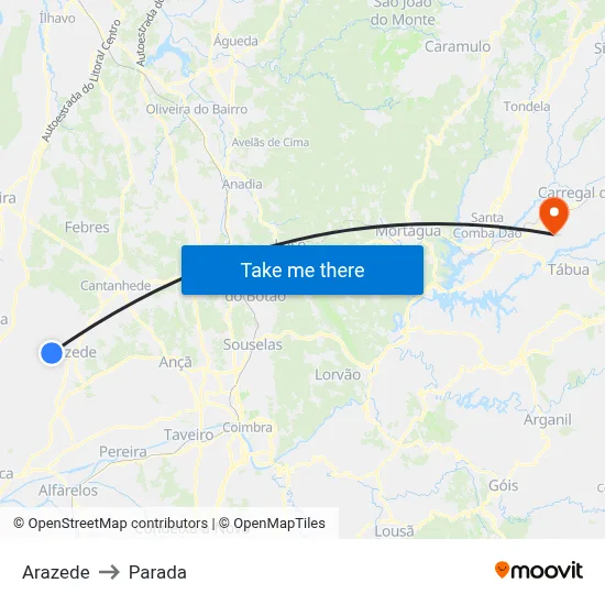 Arazede to Parada map