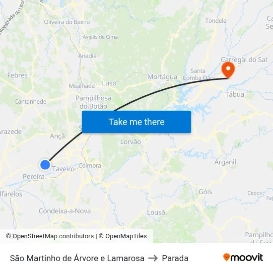 São Martinho de Árvore e Lamarosa to Parada map