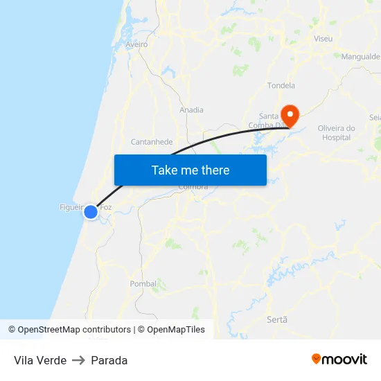 Vila Verde to Parada map
