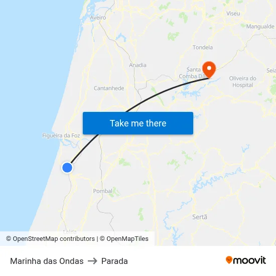 Marinha das Ondas to Parada map