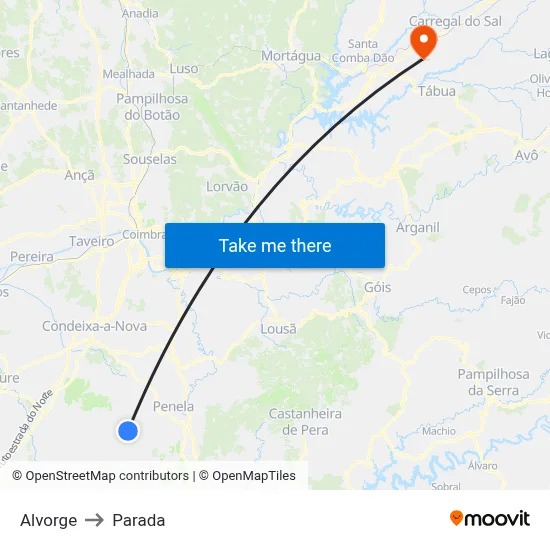 Alvorge to Parada map