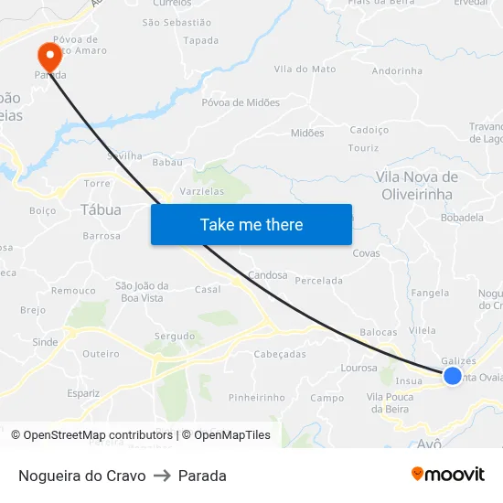 Nogueira do Cravo to Parada map