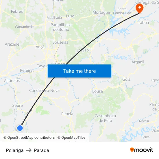 Pelariga to Parada map