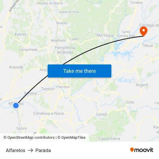 Alfarelos to Parada map