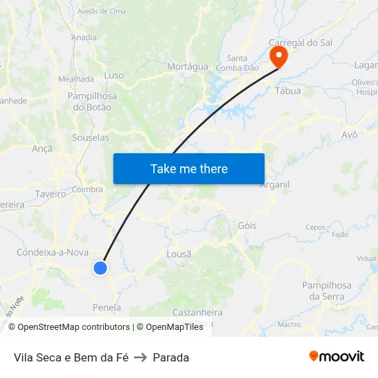 Vila Seca e Bem da Fé to Parada map