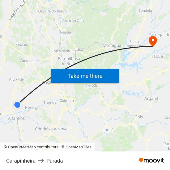 Carapinheira to Parada map
