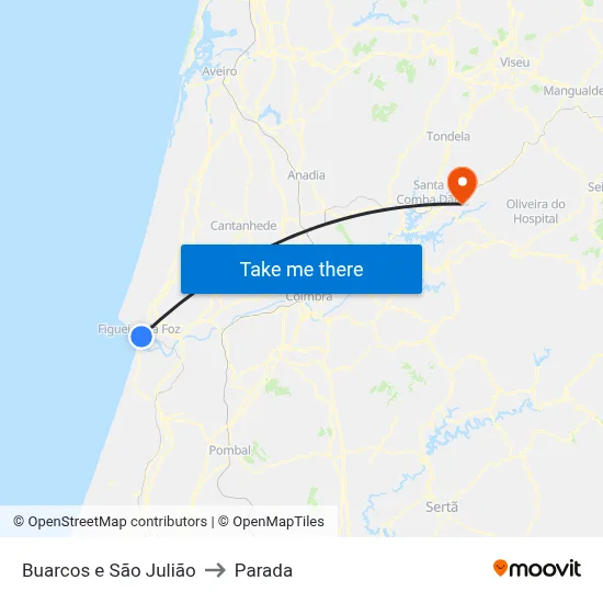 Buarcos e São Julião to Parada map
