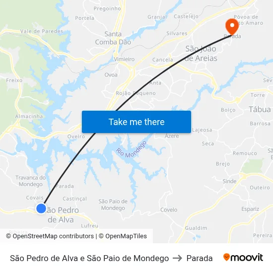 São Pedro de Alva e São Paio de Mondego to Parada map