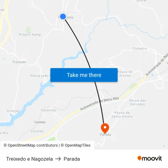 Treixedo e Nagozela to Parada map