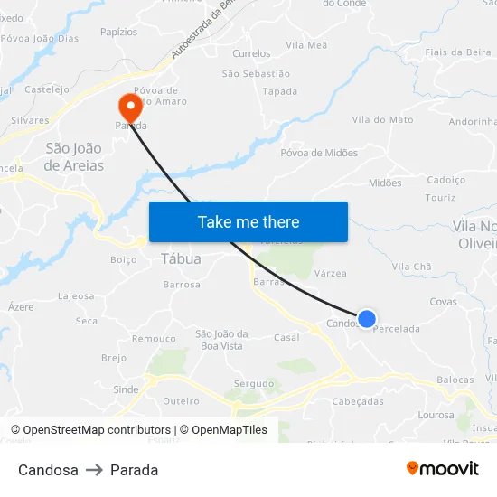 Candosa to Parada map