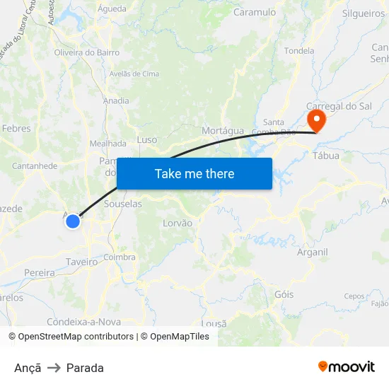 Ançã to Parada map