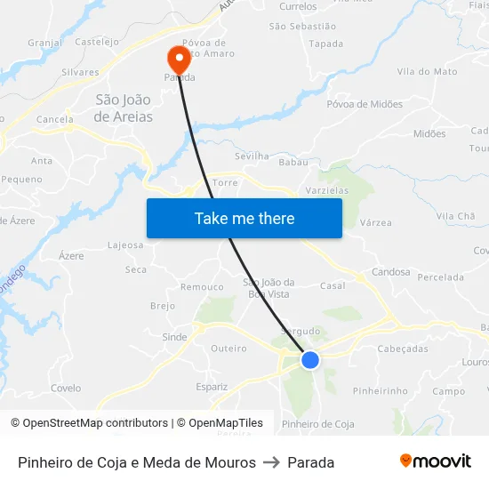 Pinheiro de Coja e Meda de Mouros to Parada map