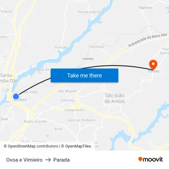 Ovoa e Vimieiro to Parada map