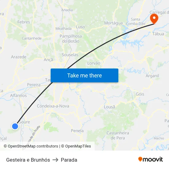 Gesteira e Brunhós to Parada map