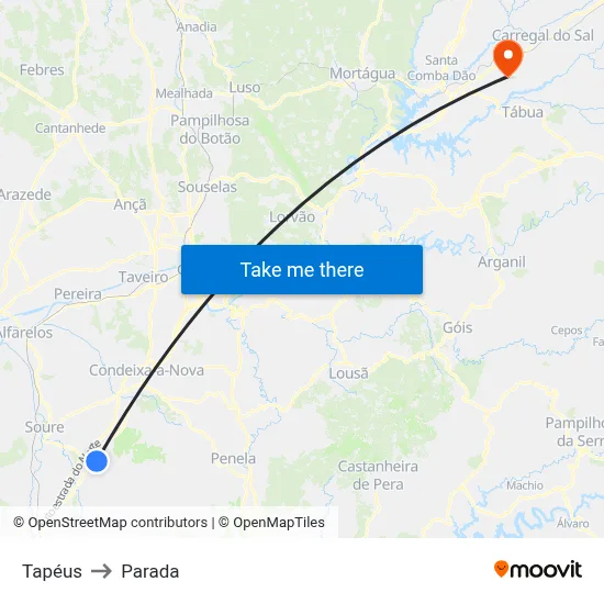 Tapéus to Parada map