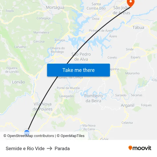 Semide e Rio Vide to Parada map