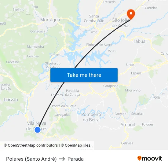 Poiares (Santo André) to Parada map