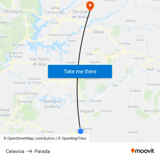 Celavisa to Parada map