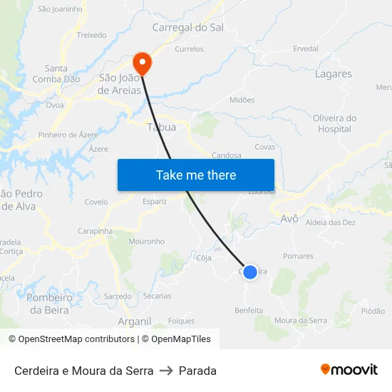 Cerdeira e Moura da Serra to Parada map