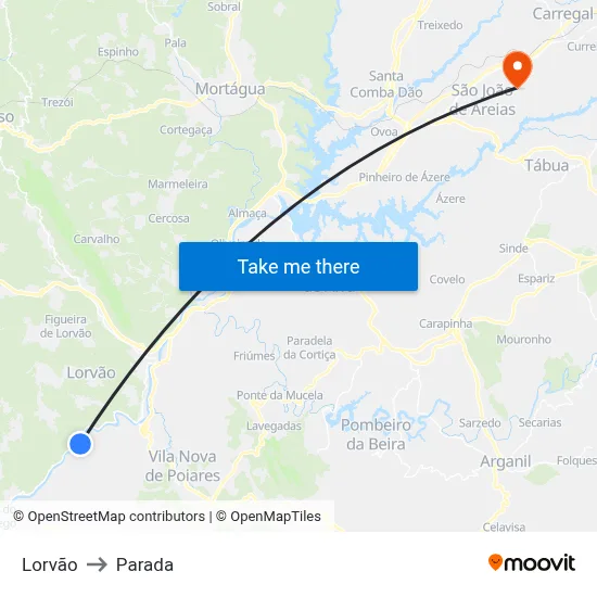 Lorvão to Parada map