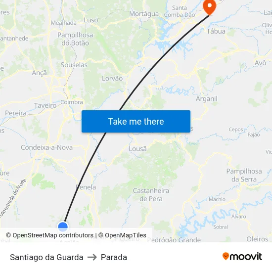Santiago da Guarda to Parada map