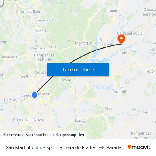 São Martinho do Bispo e Ribeira de Frades to Parada map
