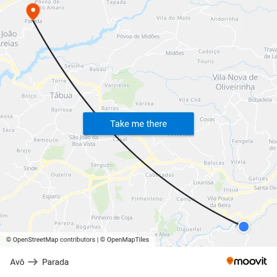 Avô to Parada map